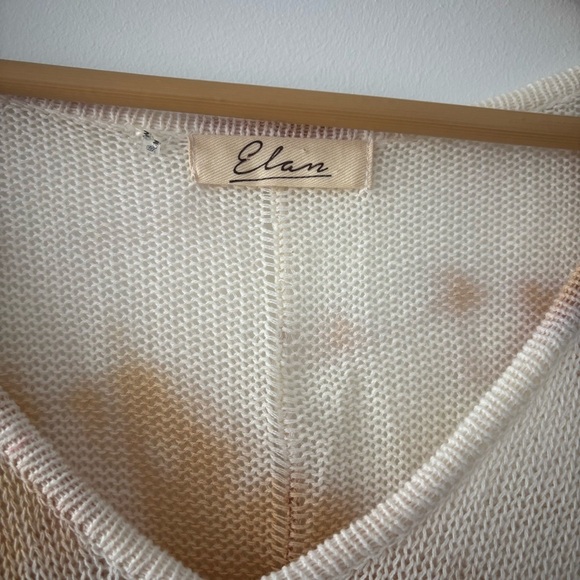 Elan 100% Cotton Latte Oversized Tie Dye Cream and Tan V-Neck Sweater OSFM O/S - Picture 3 of 9